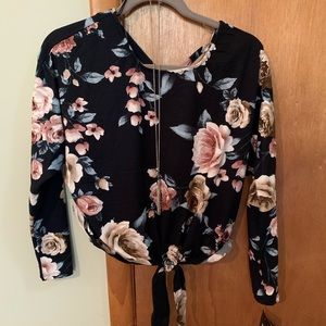Juniors floral top with tie and back details
